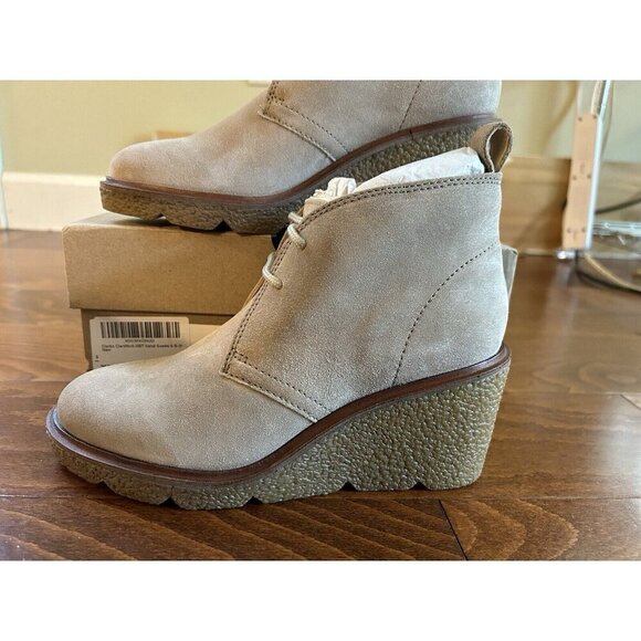Clarks Clarkford DBT Women's 6 M Sand Suede Wedge Heels Closed Toe NEW Lace Up - Picture 3 of 9